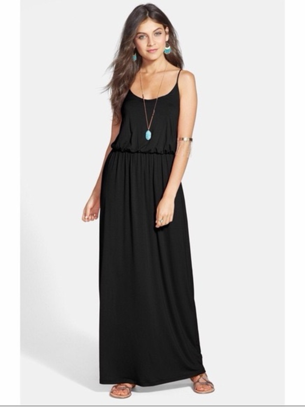 Lush Black Scoop Neck Maxi Dress - Women's Elegant Everyday Dress Size Small